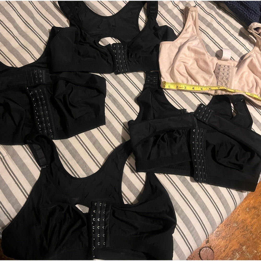 Total of 5 compression bras for use after breast surgery.